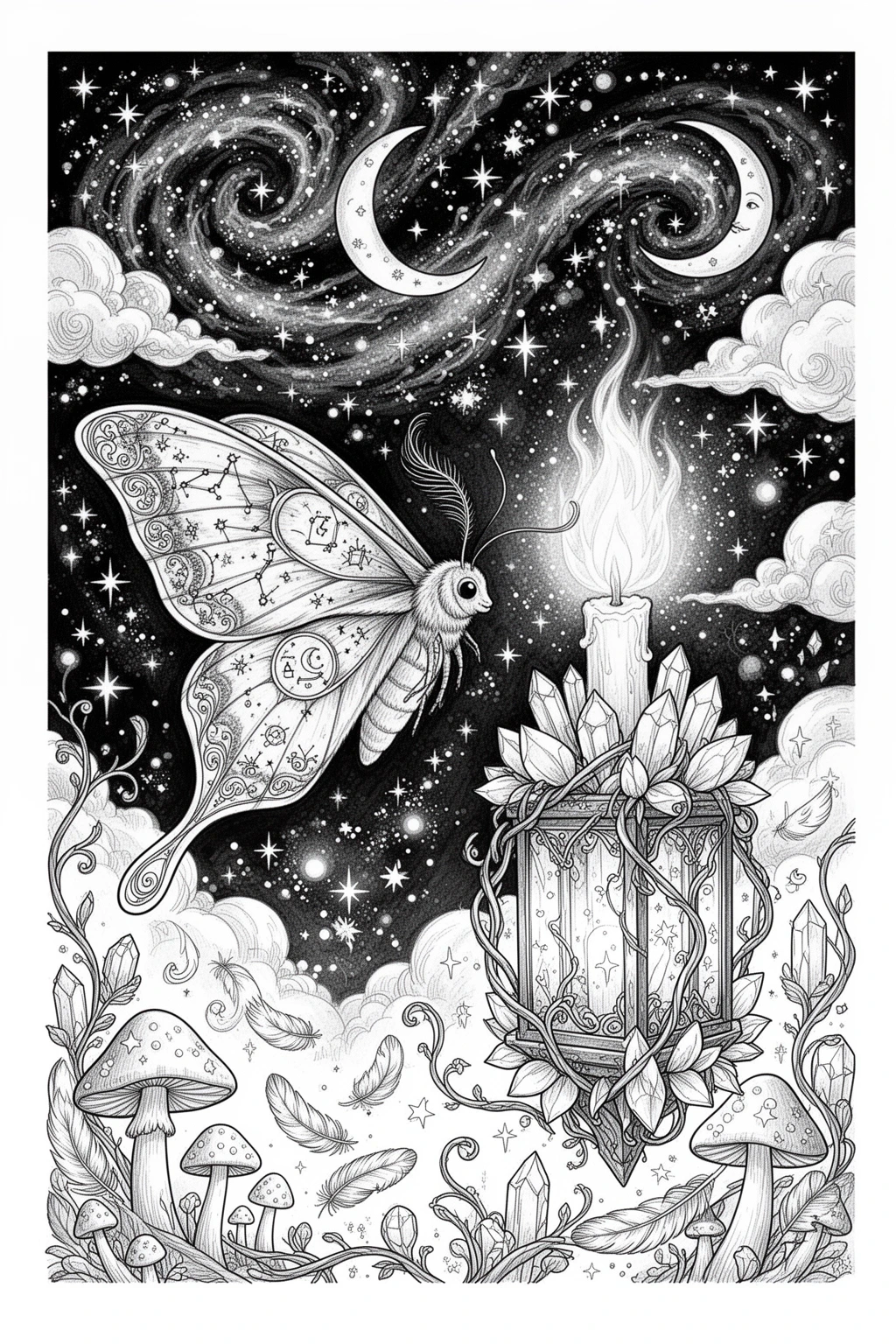 Can You Color This Celestial Moth Magical Flame coloring page?