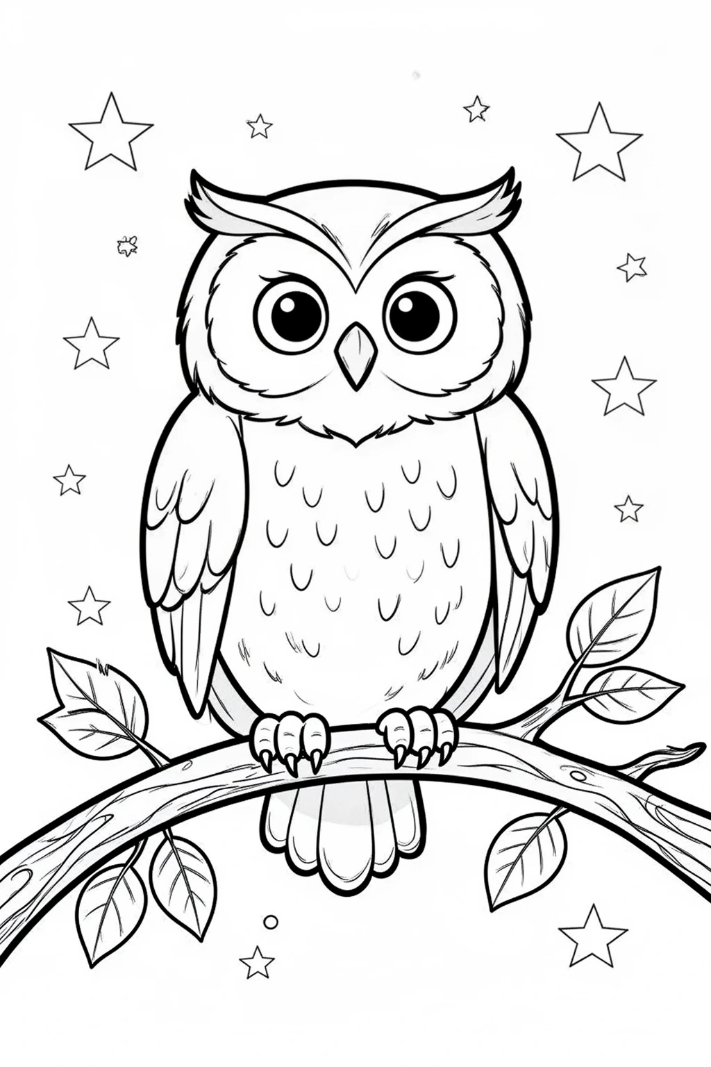 Black and white forest owl coloring page.