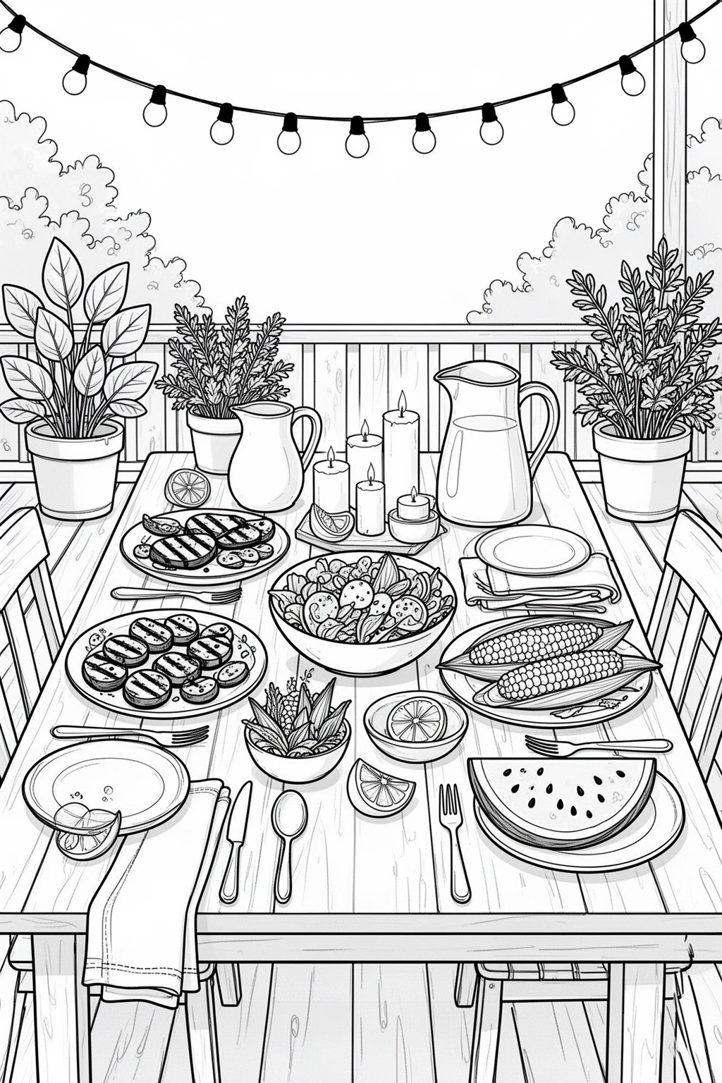 Summer Dinner Ideas coloring page for Cozy Seasonal Meals.