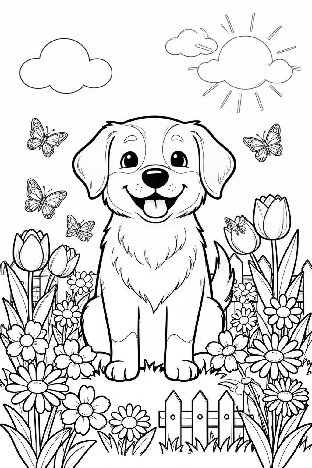 Dog in Spring Garden coloring page.