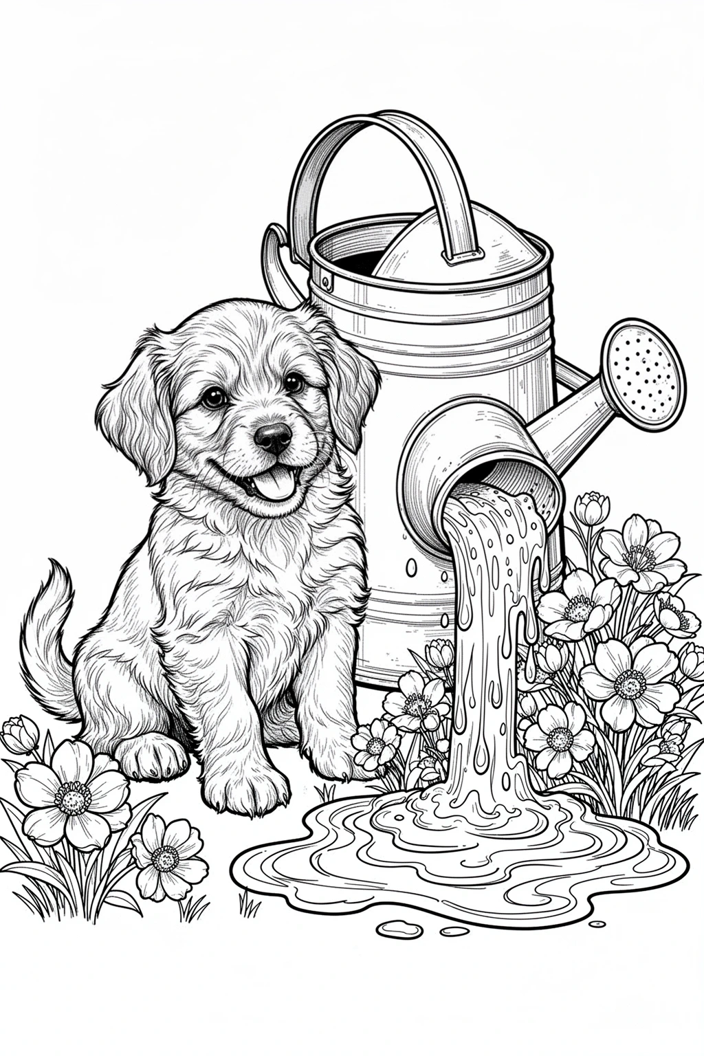 Free Puppy with Watering Can coloring page.