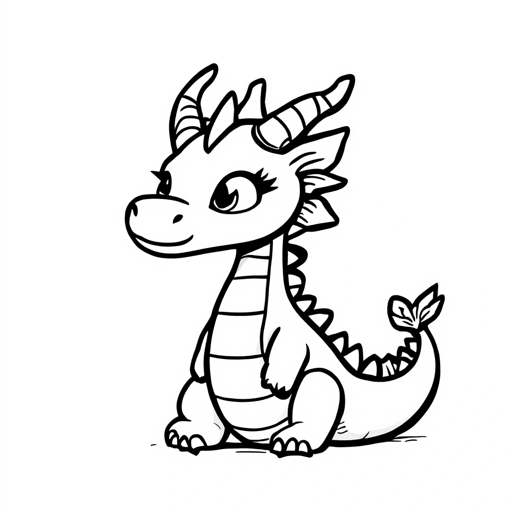 Black and white cute baby dragon coloring page line art printable coloring sheet for kids and adults, detailed coloring page, kids' coloring page, printable coloring page, coloring sheets.