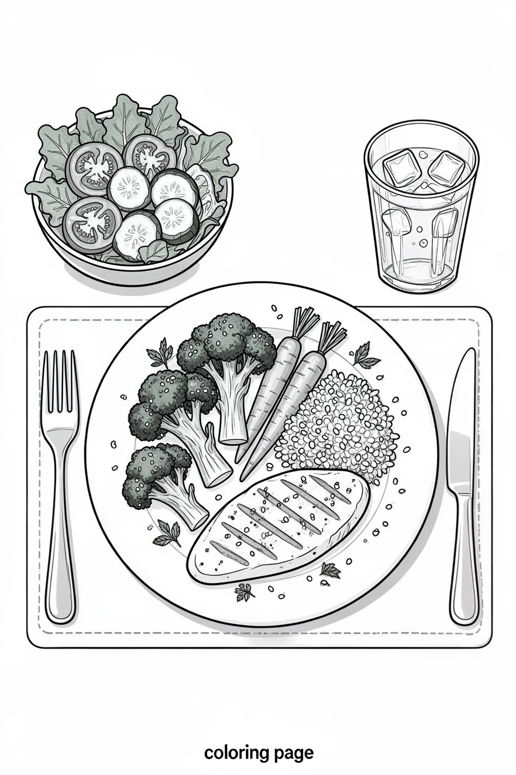 Healthy dinner recipes coloring page for easy meal coloring fun.