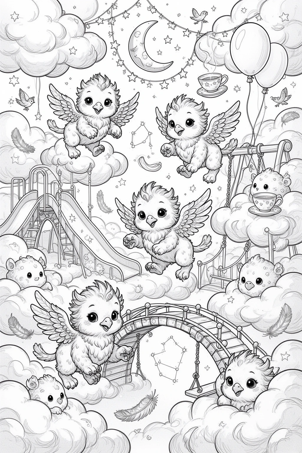 Dreamy Baby Griffins coloring page Printable.