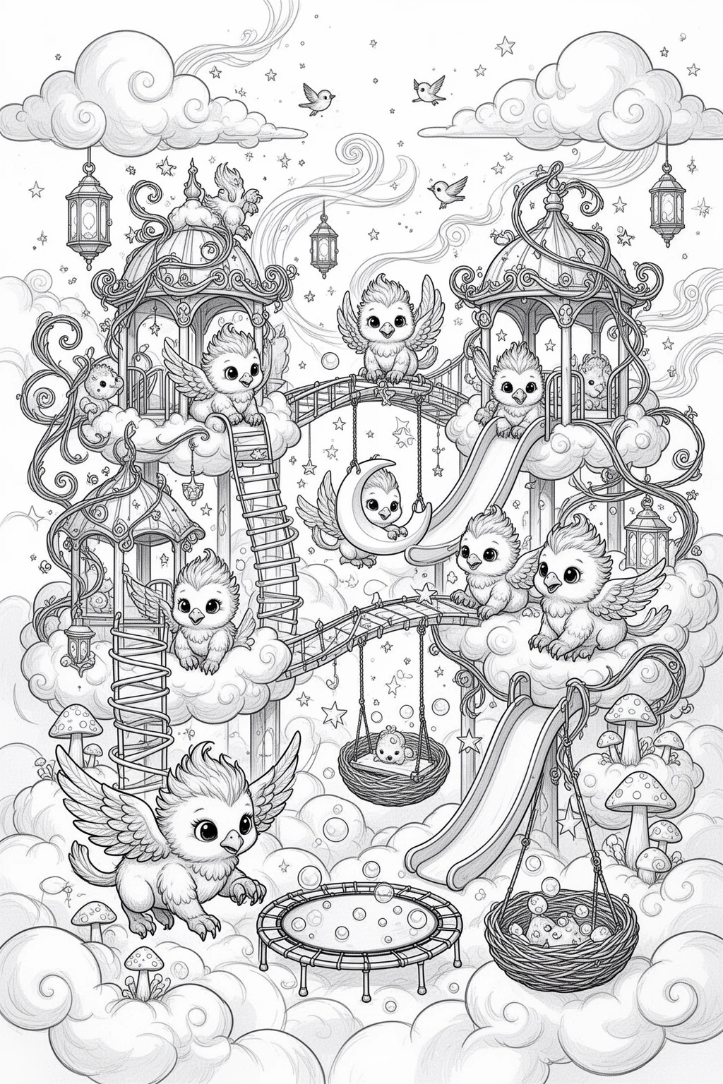 Moonlit Griffin Playtime coloring page.
