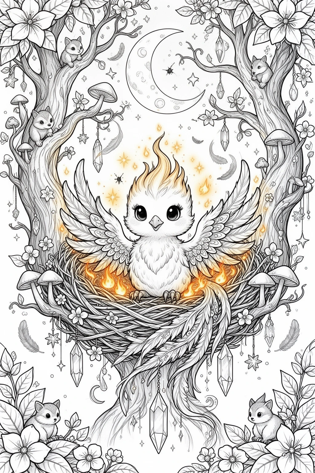 Baby Phoenix Sparkle Nest coloring page.