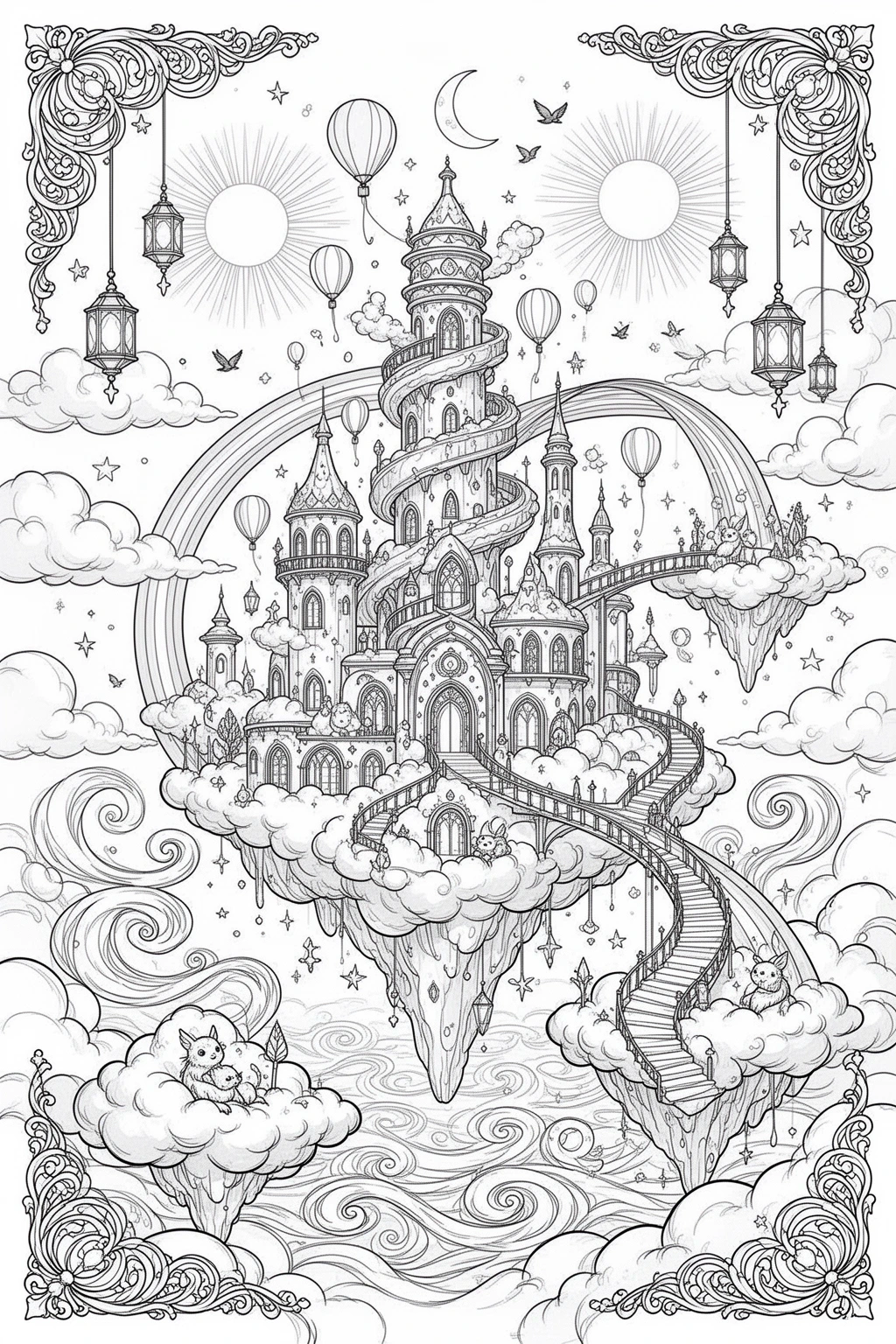 Skybound Magic Cloud City Printable coloring page.
