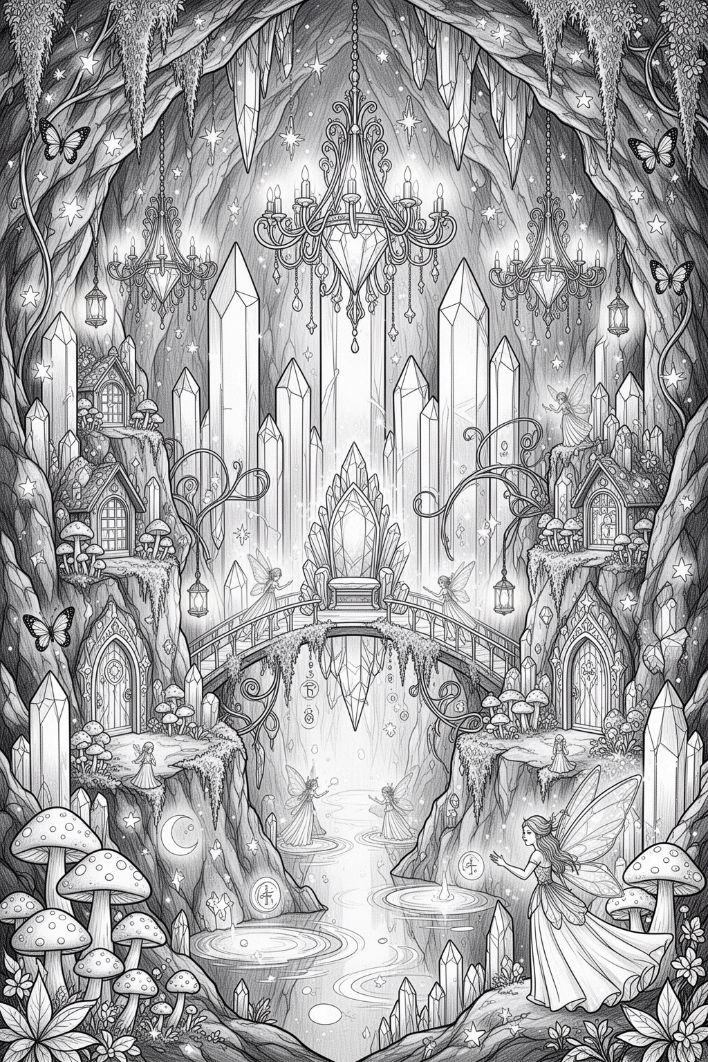 Crystal Cave Fairy Kingdom coloring page.