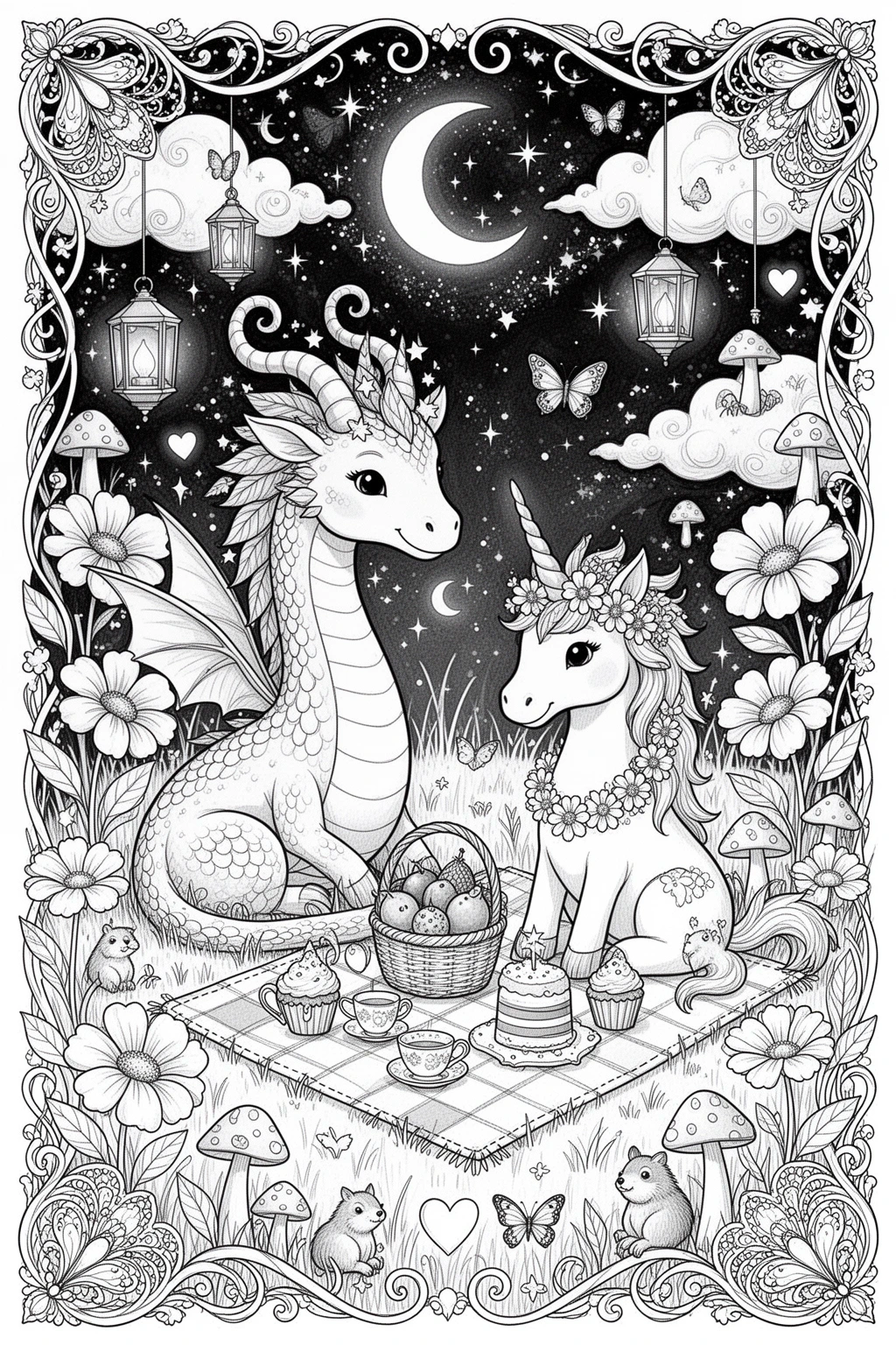 Moonlit Magic Picnic coloring page.