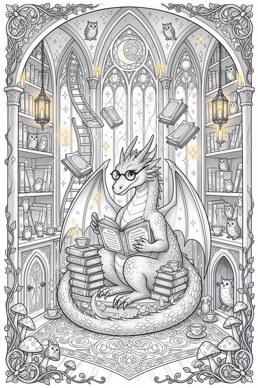 Dragon s Library Dreams coloring page.