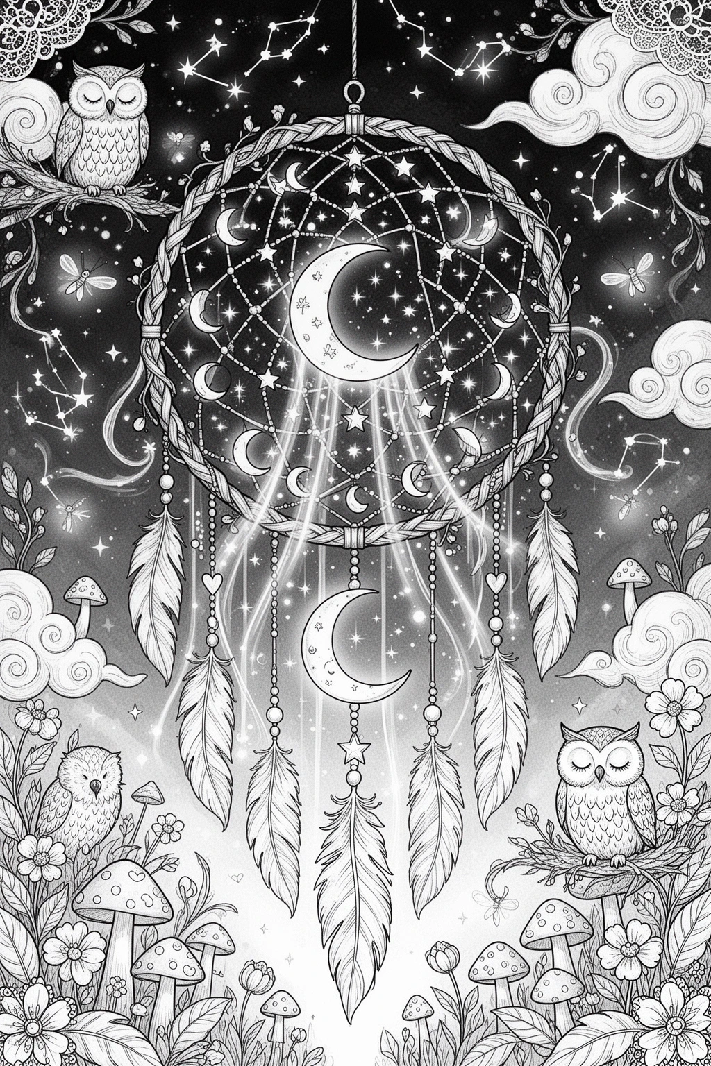 Can You Color This Moonbeam Dream Catcher? coloring page.