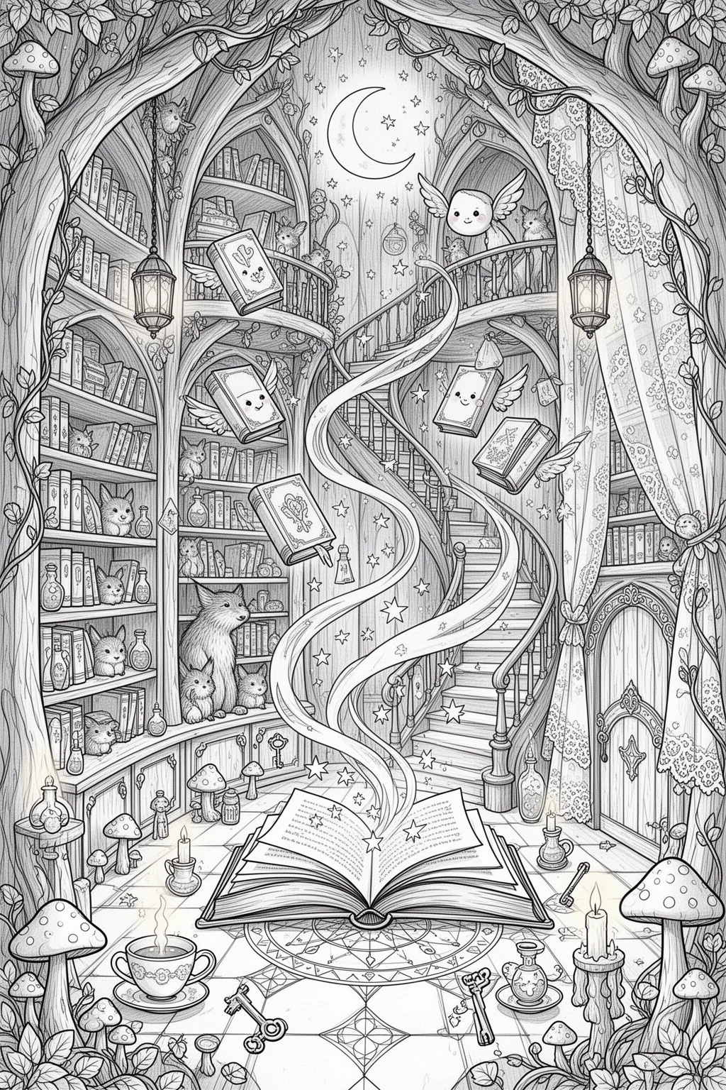 Enchanted Bookshop of Living Books | coloring page.