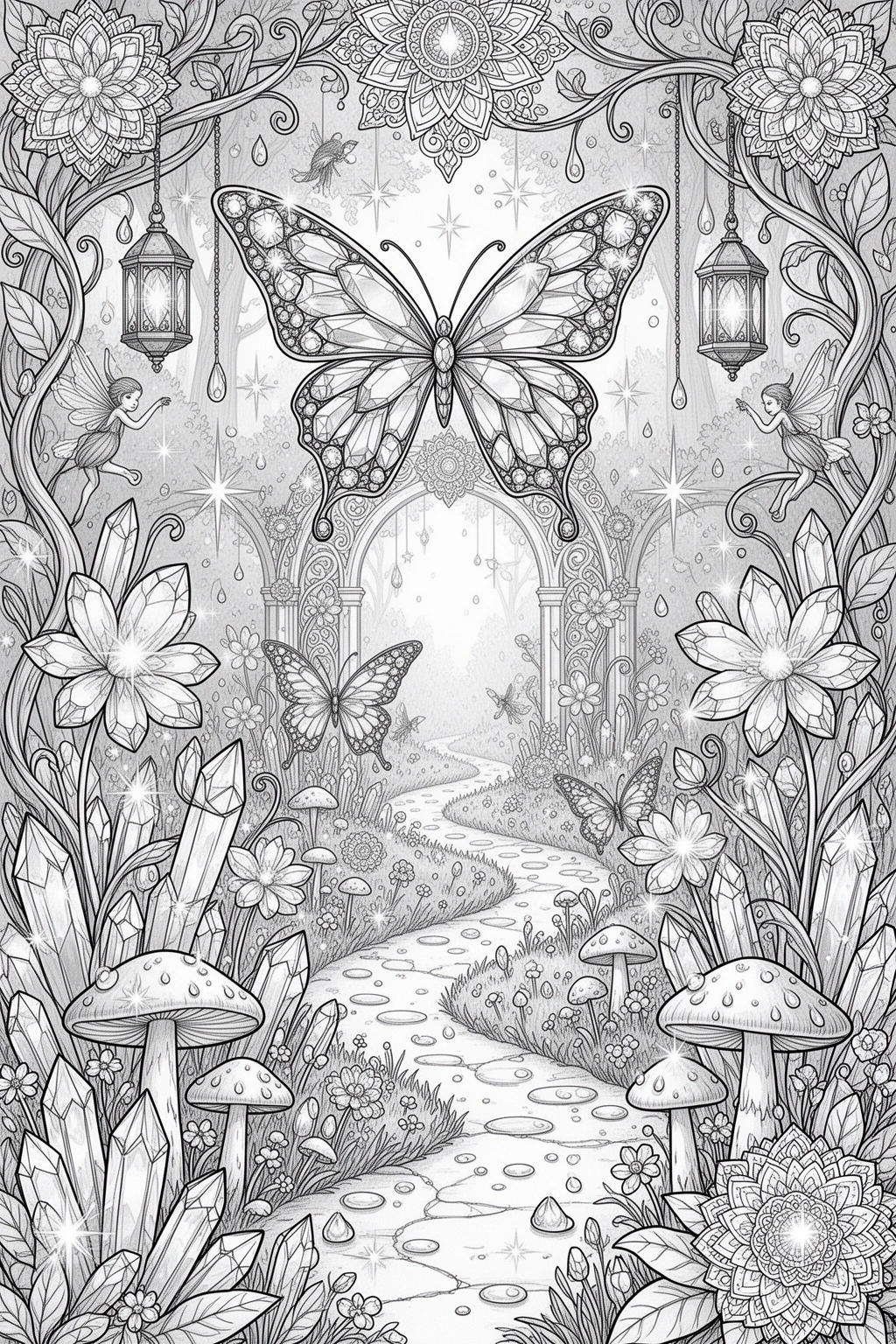 Crystal Butterfly Dreams coloring page.