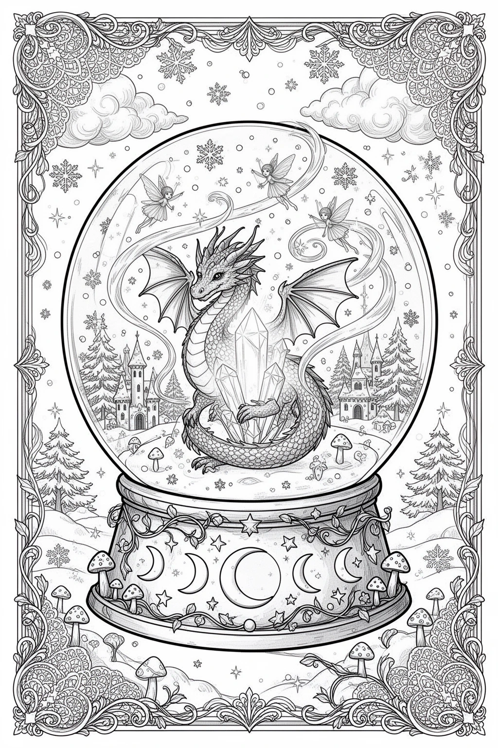 Can You Color This Enchanted Dragon Snow Globe? coloring page.