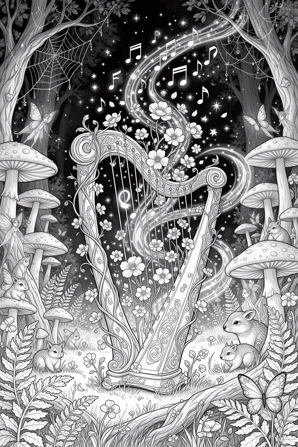 Magical Blooming Harp coloring page.
