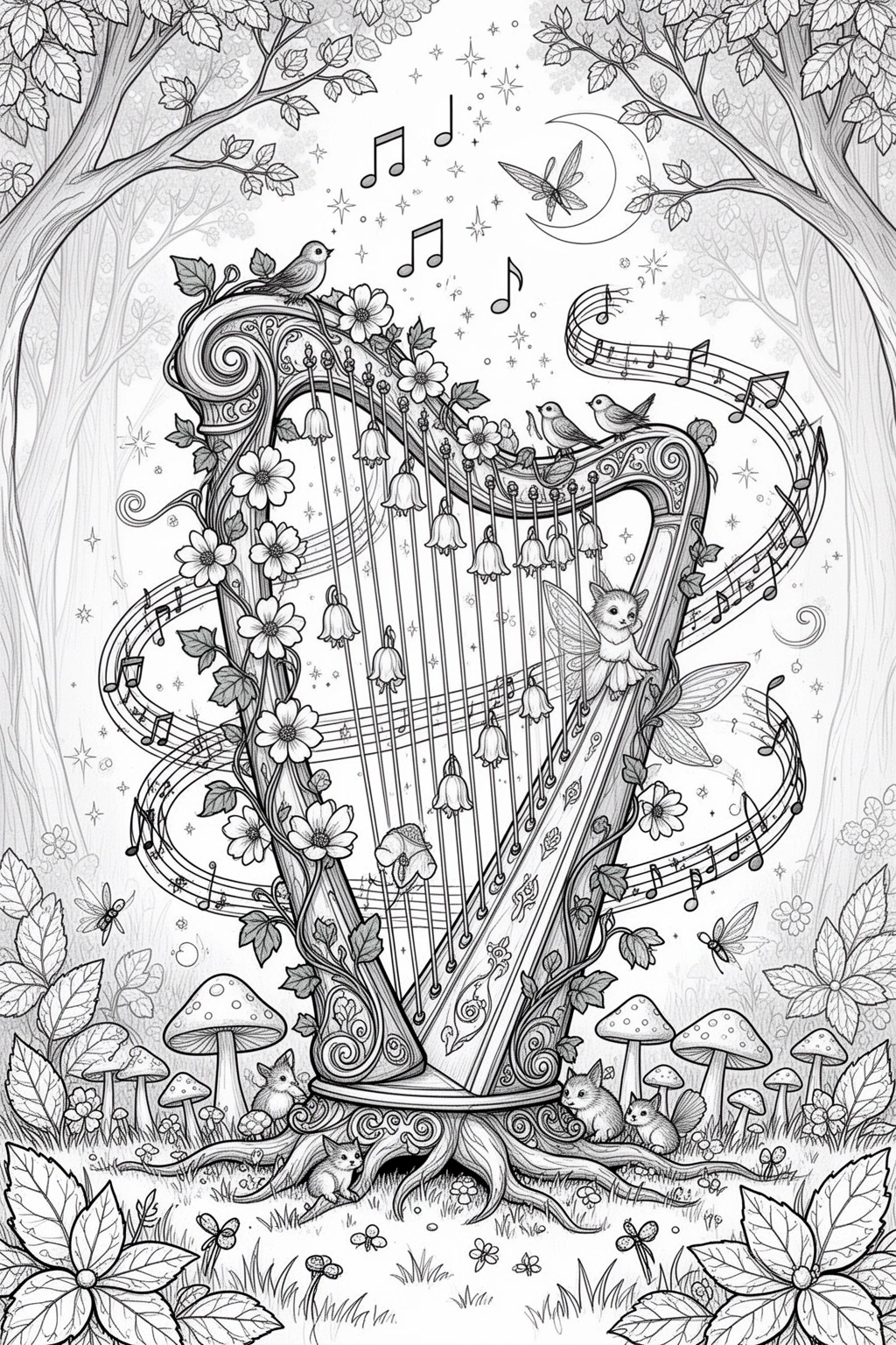 MYSTIC HARP Printable coloring page.