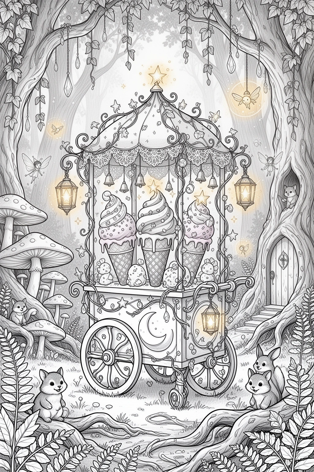 MAGICAL Ice Cream Cart coloring page.