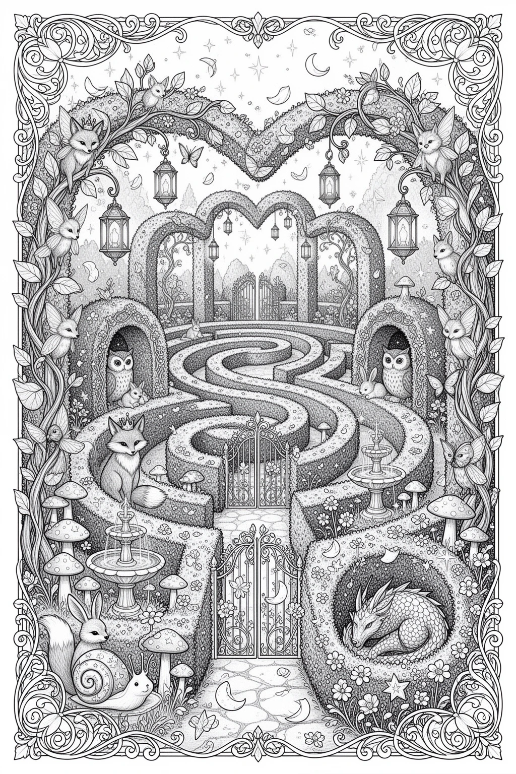 Moonlit Maze coloring page Hidden Creatures.