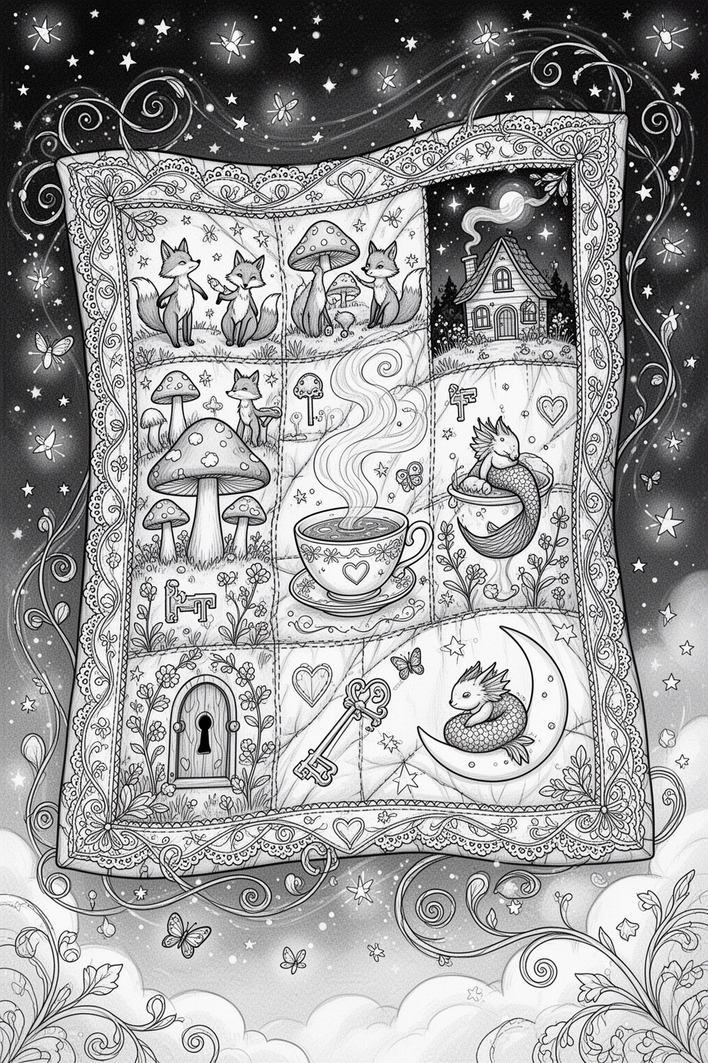Enchanted Quilt Storyscape coloring page.