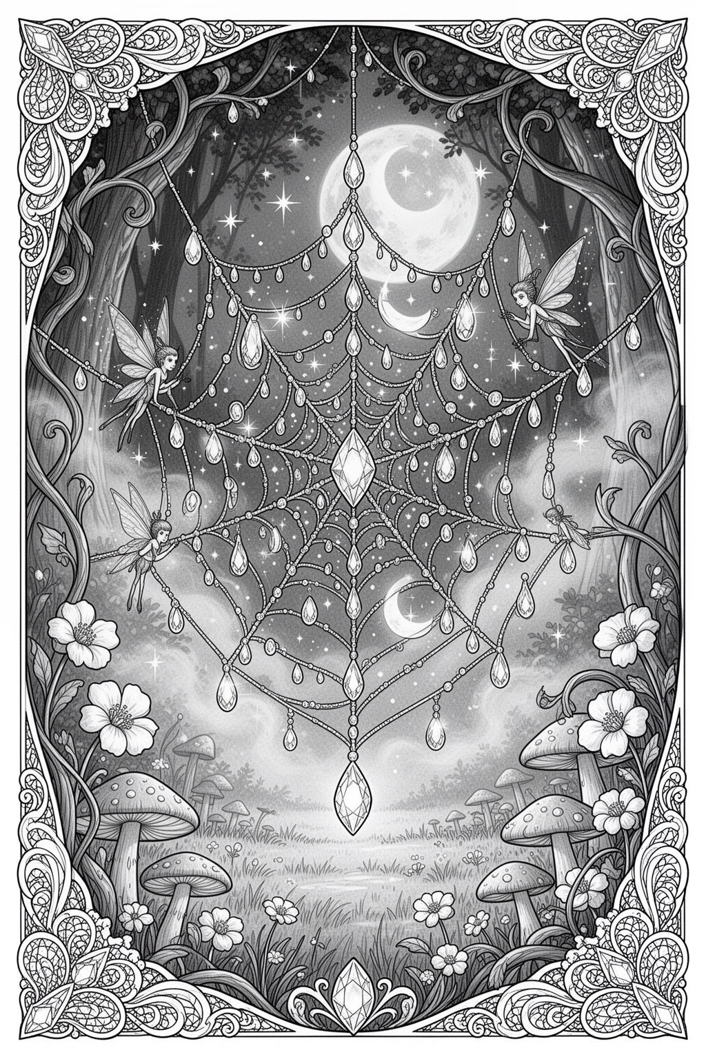 Can You Color This Sparkling Enchanted Spiderweb? coloring page.