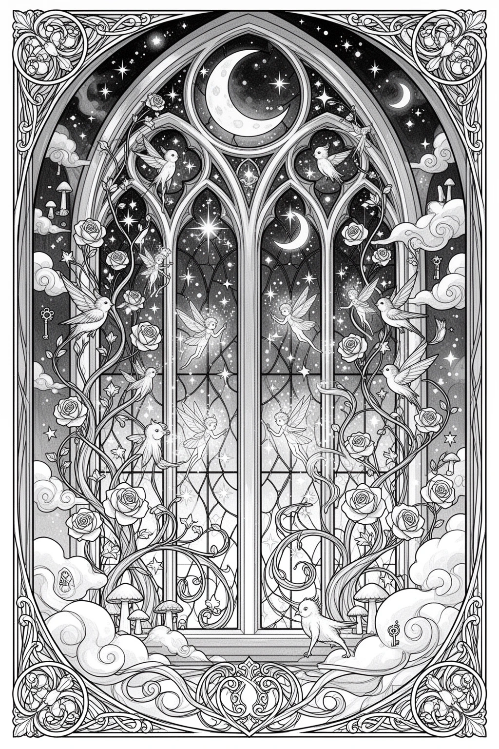 Stained Glass Spellbound Printable coloring page.