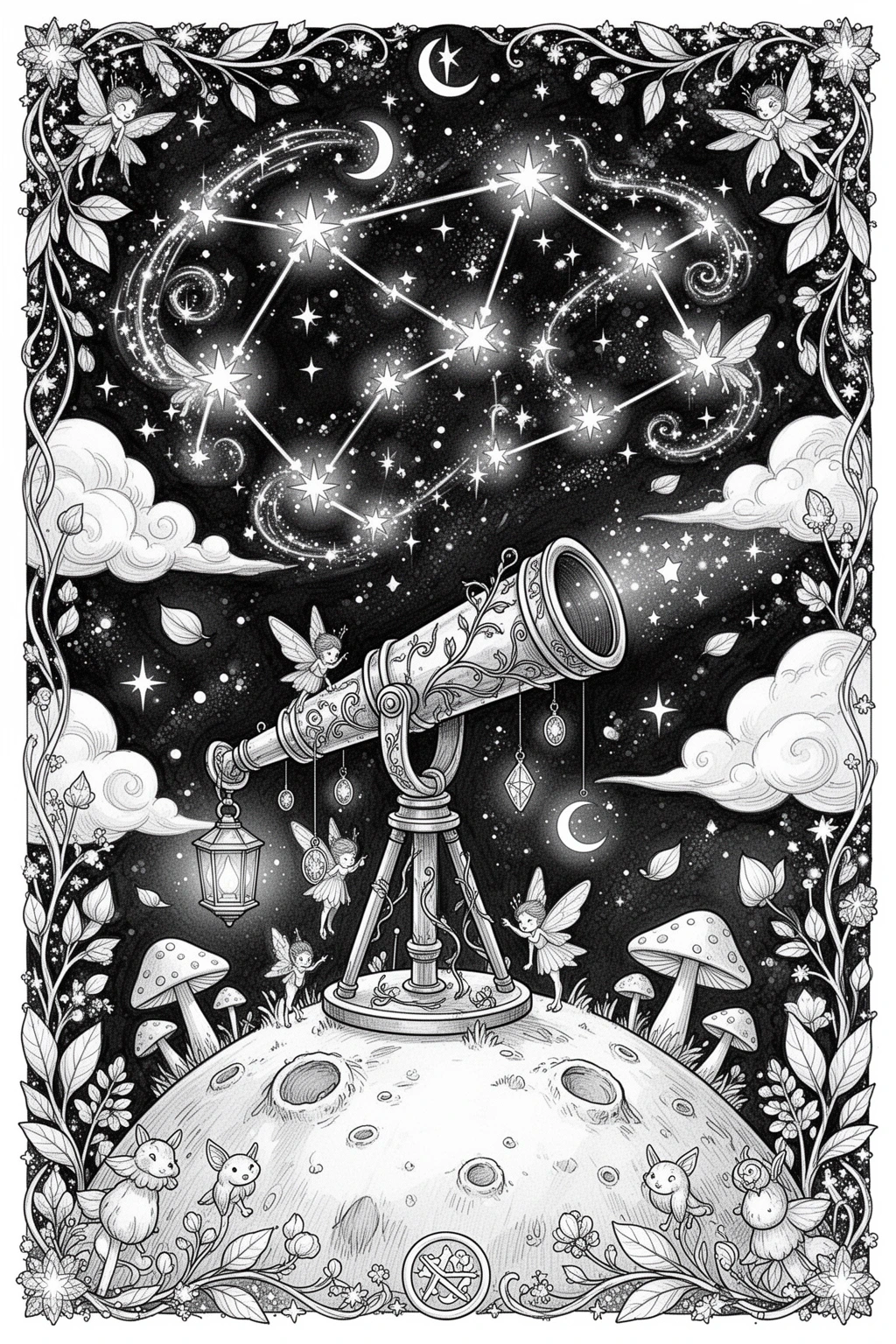 Can You Color This Magical Telescope of Fairy Constellations? coloring page.