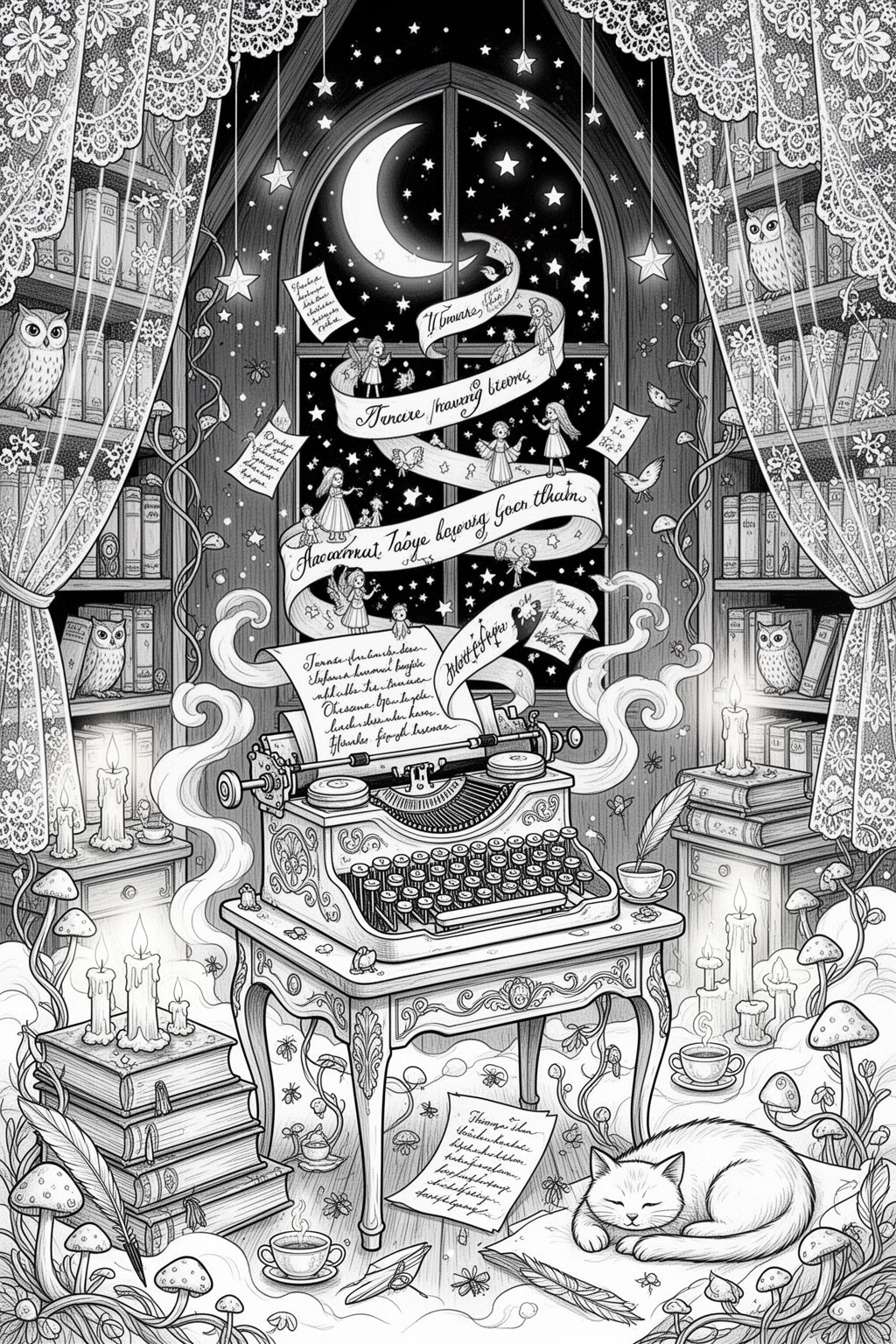 Enchanted Typewriter coloring page Printable.