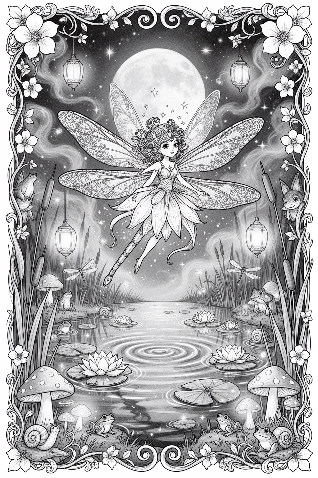 MAGICAL Fairy Ride Printable coloring page.