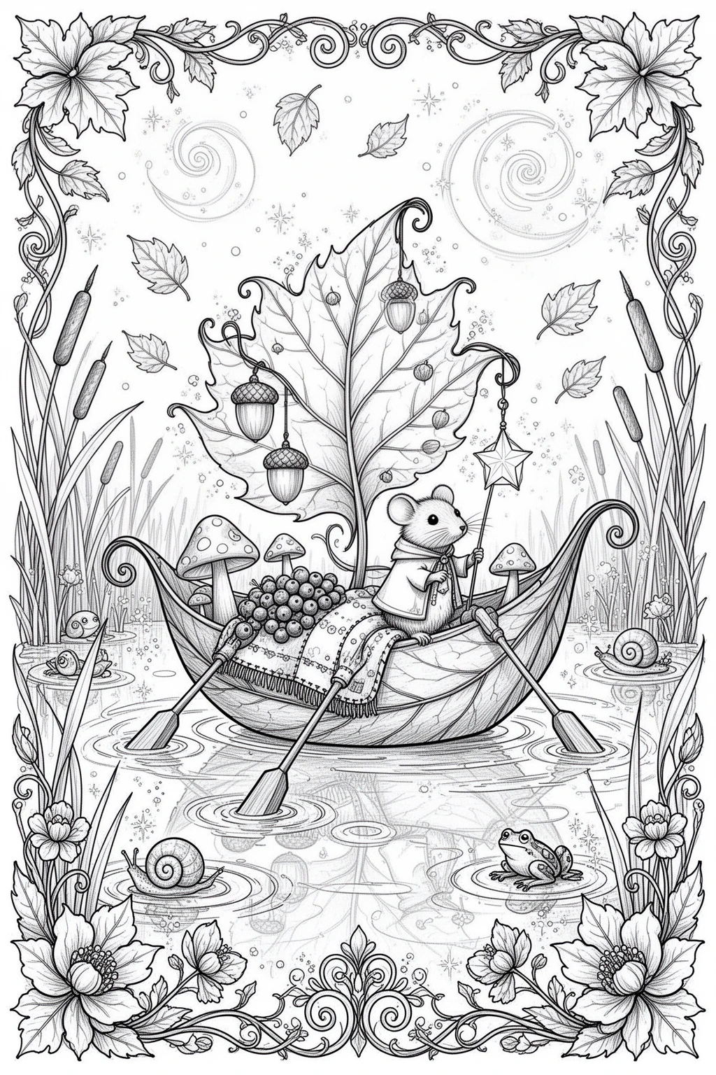 Moonlit Leaf Boat coloring page.