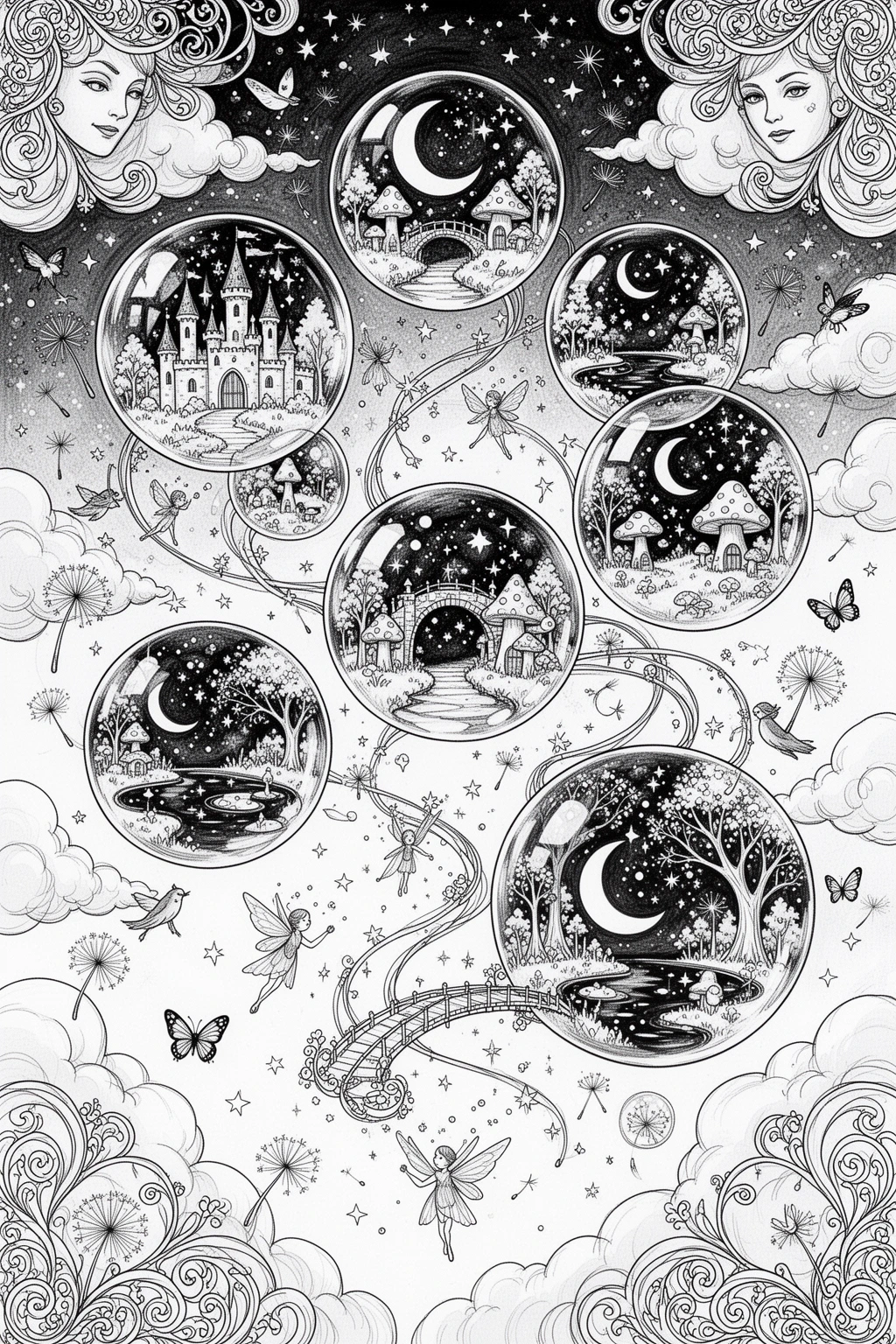 Can You Color These Magical Bubble Worlds coloring page?