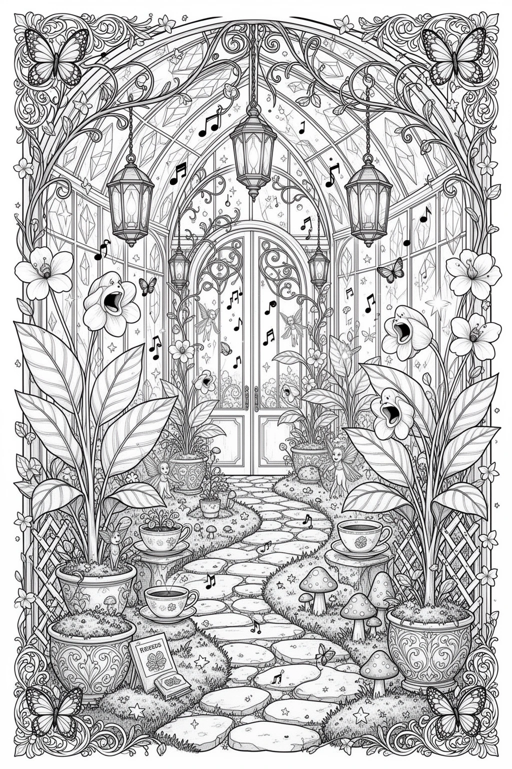 MAGICAL Greenhouse Singing Plants coloring page.