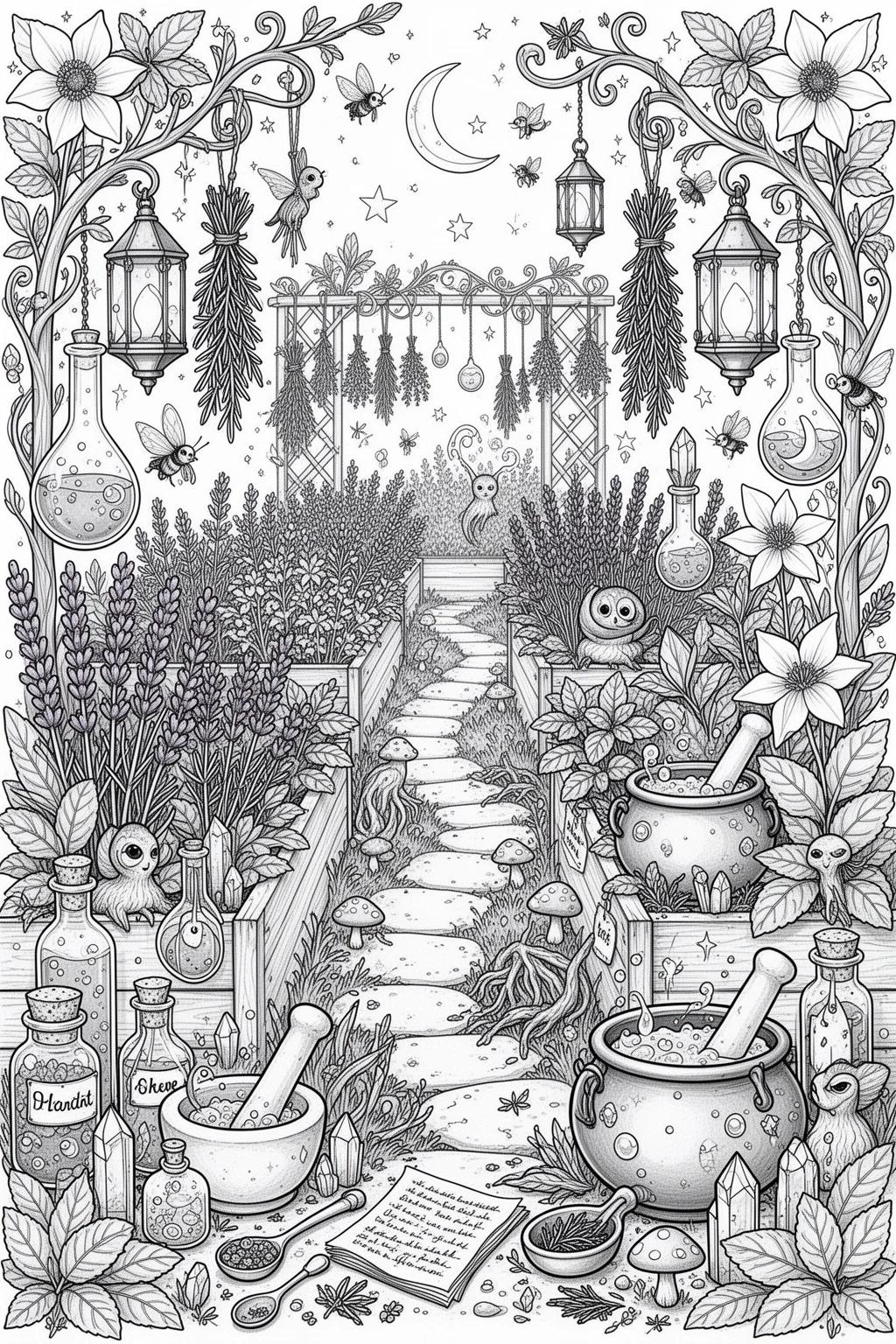 Potion Herb Paradise Magical coloring page Printable.