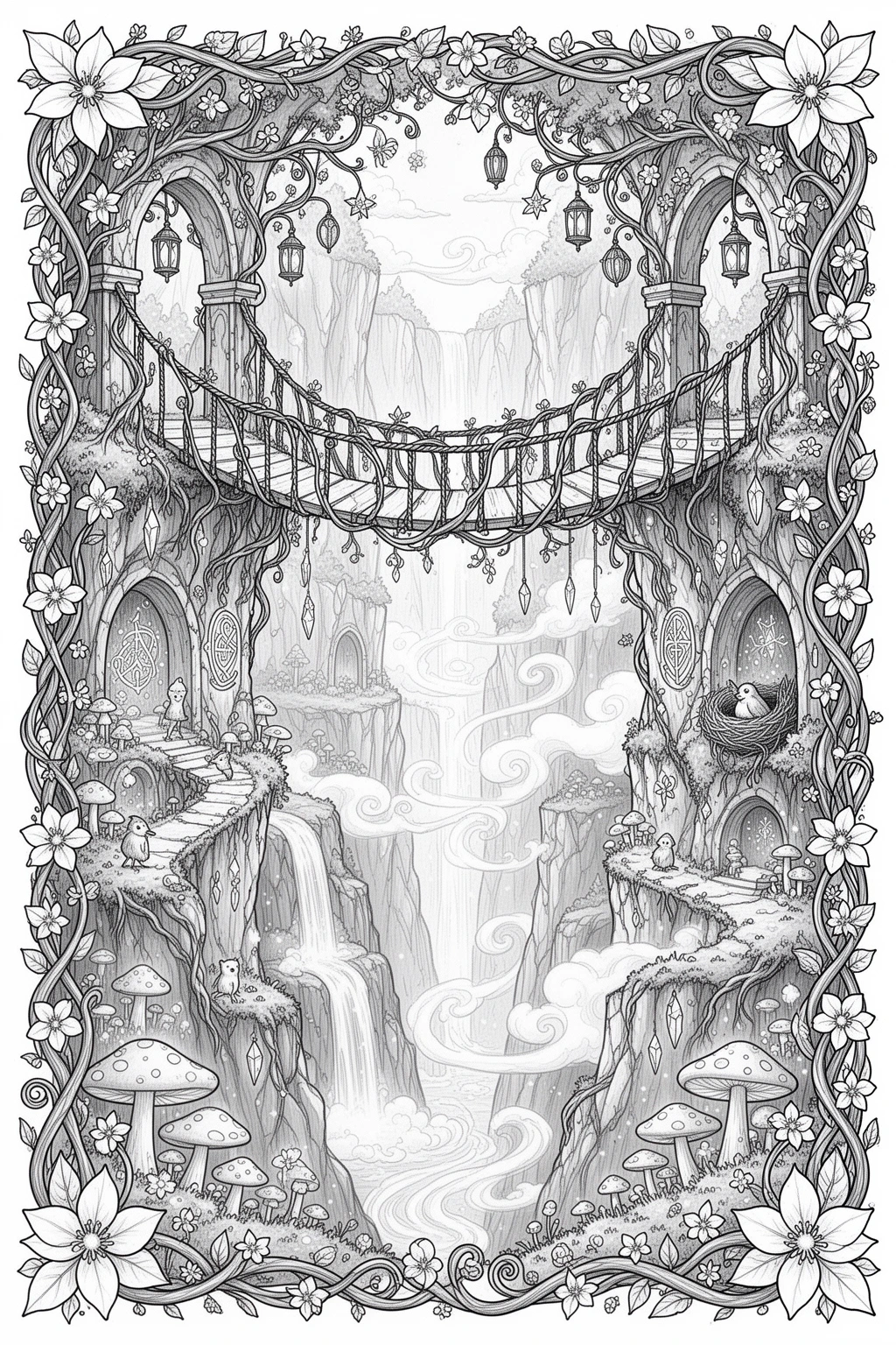 Magical Vine Bridge coloring page for a Dreamy Enchanted Canyon.