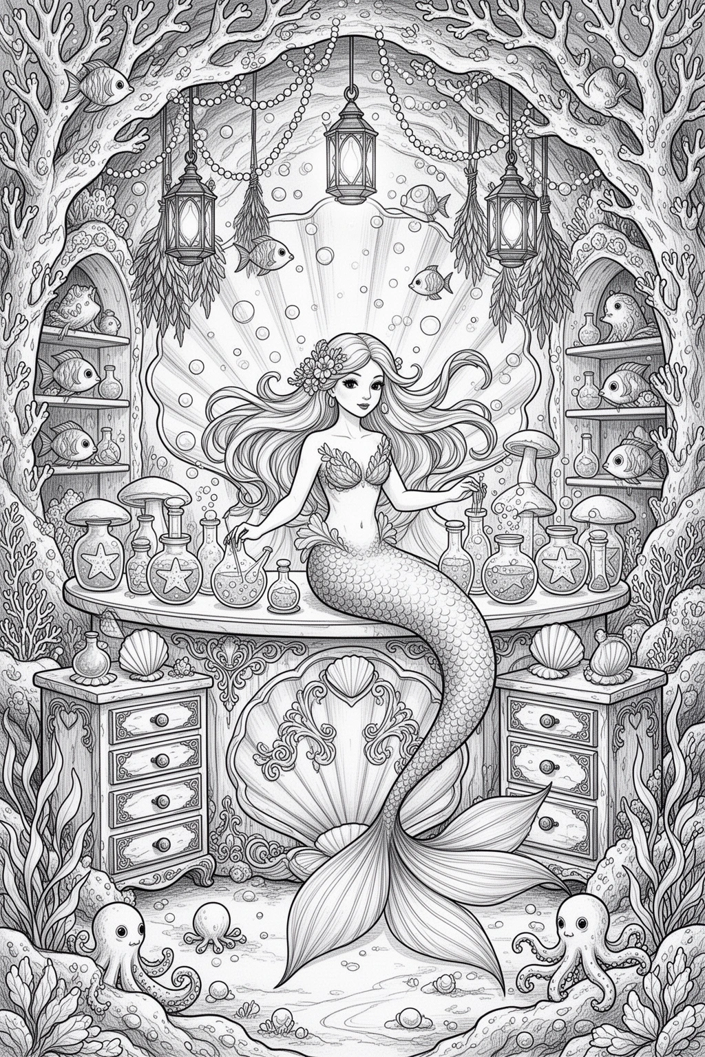 Can You Color This Mermaid Apothecary coloring page?