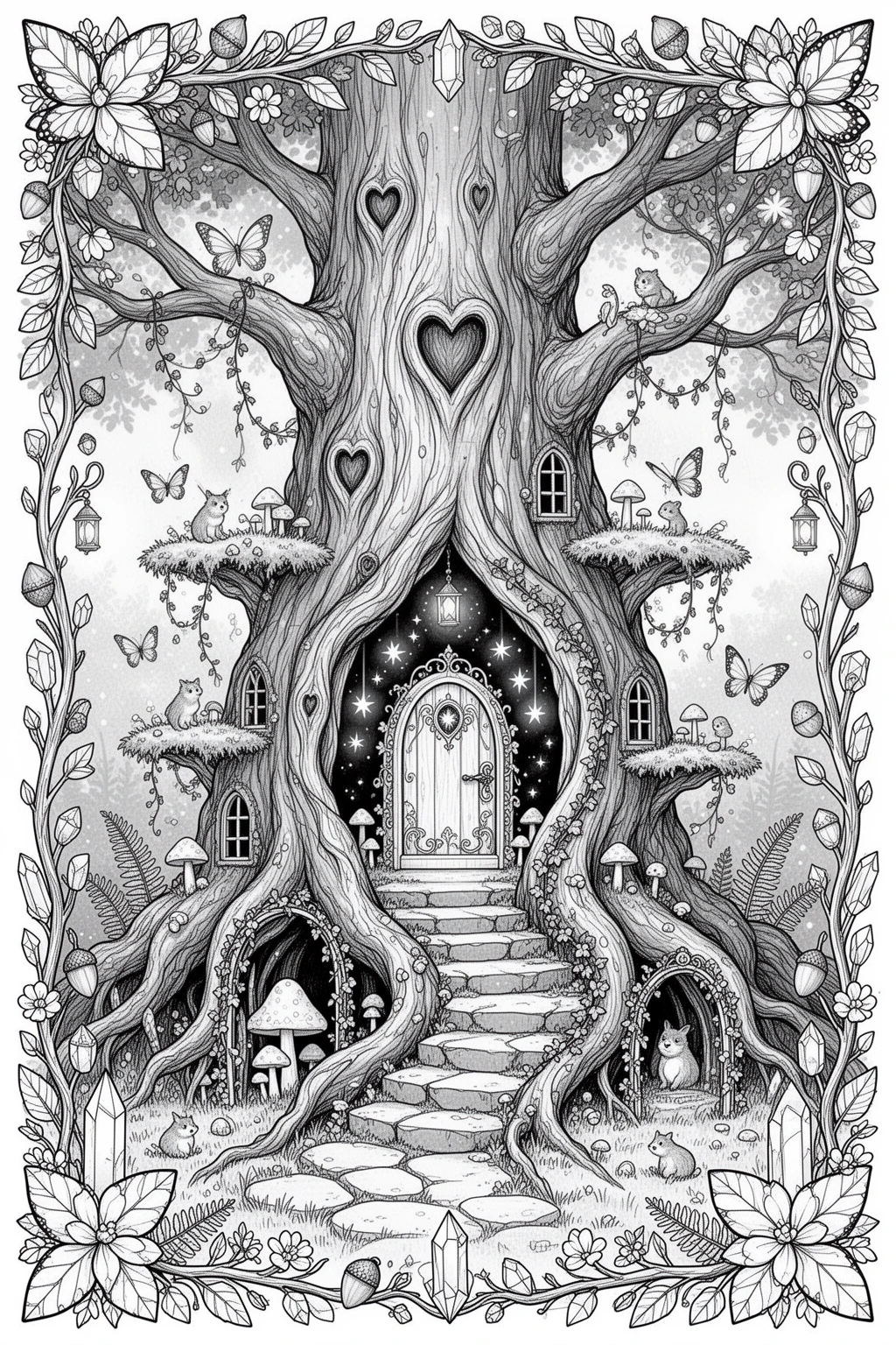 Secret Fairy Door coloring page in an Ancient Oak.