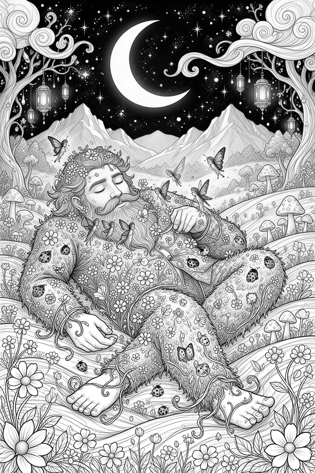 DREAMY GIANT Sleeping Giant coloring page.