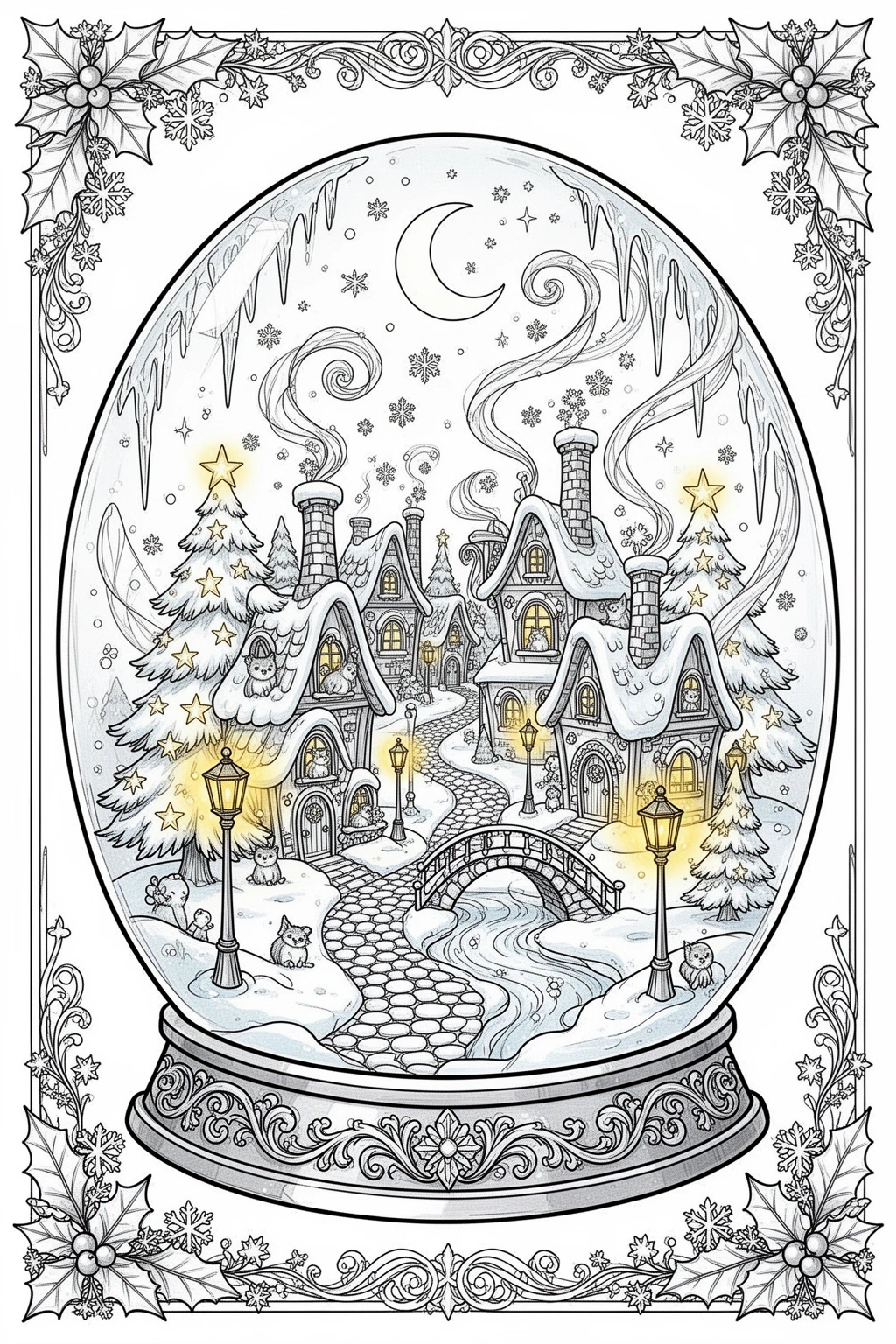 Snowy Magic in a Globe Printable coloring page.