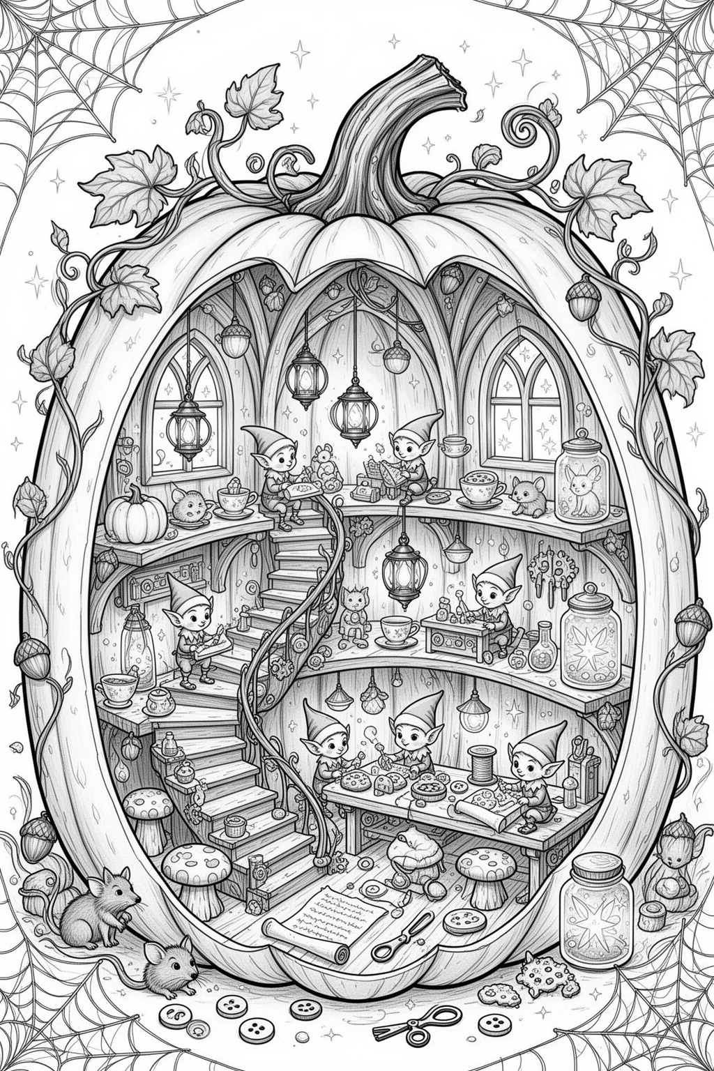 Can You Color This Pumpkin Workshop Magic? Printable coloring page.