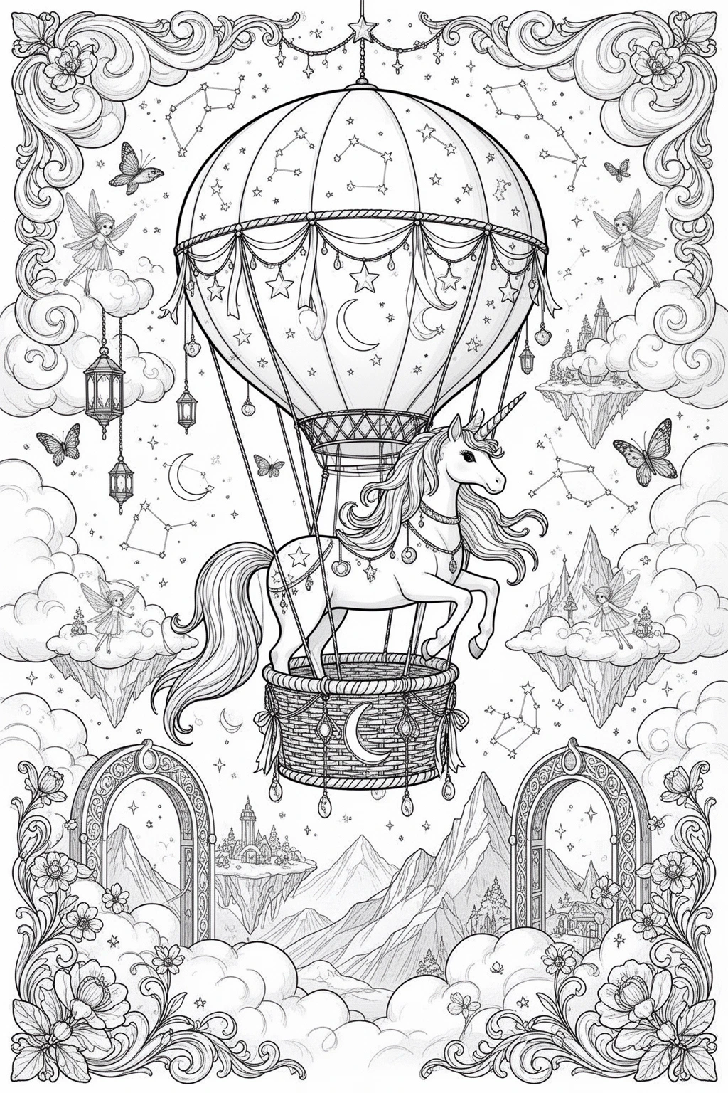 Unicorn Balloon Dreams | Magical coloring page.
