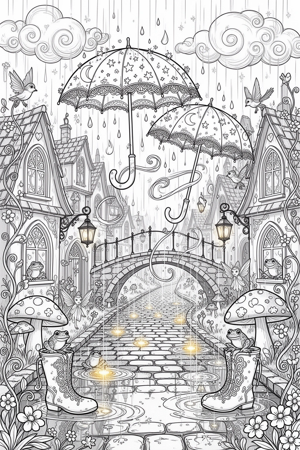 Magical Umbrellas coloring page Printable.