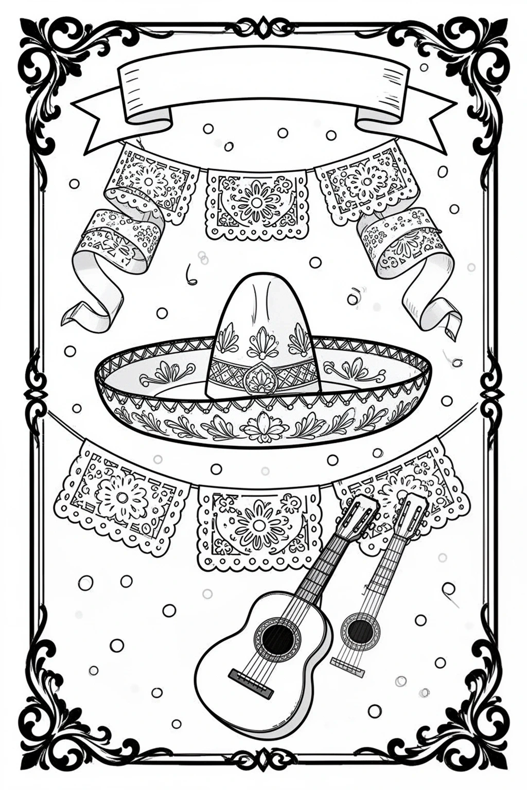 Cinco de Mayo coloring page | Festive Sombrero & Papel Picado.