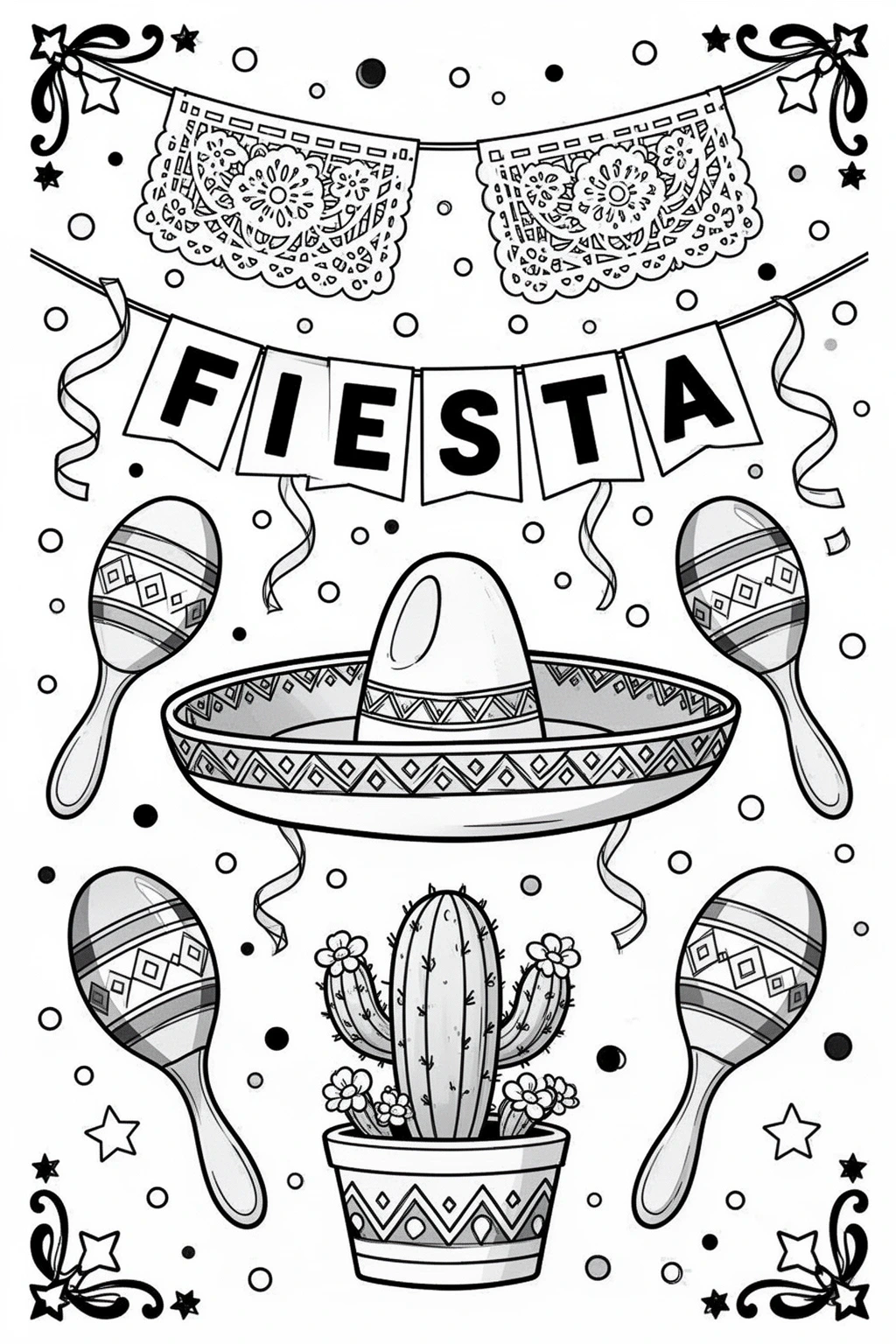 Cinco de Mayo coloring page Festive Sombrero & Maracas.