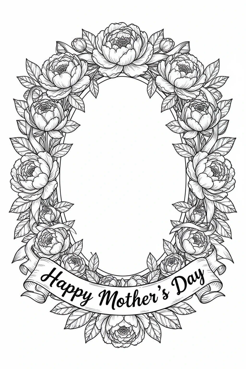 Happy Mother's Day coloring page Floral Card Frame | Free Printable.