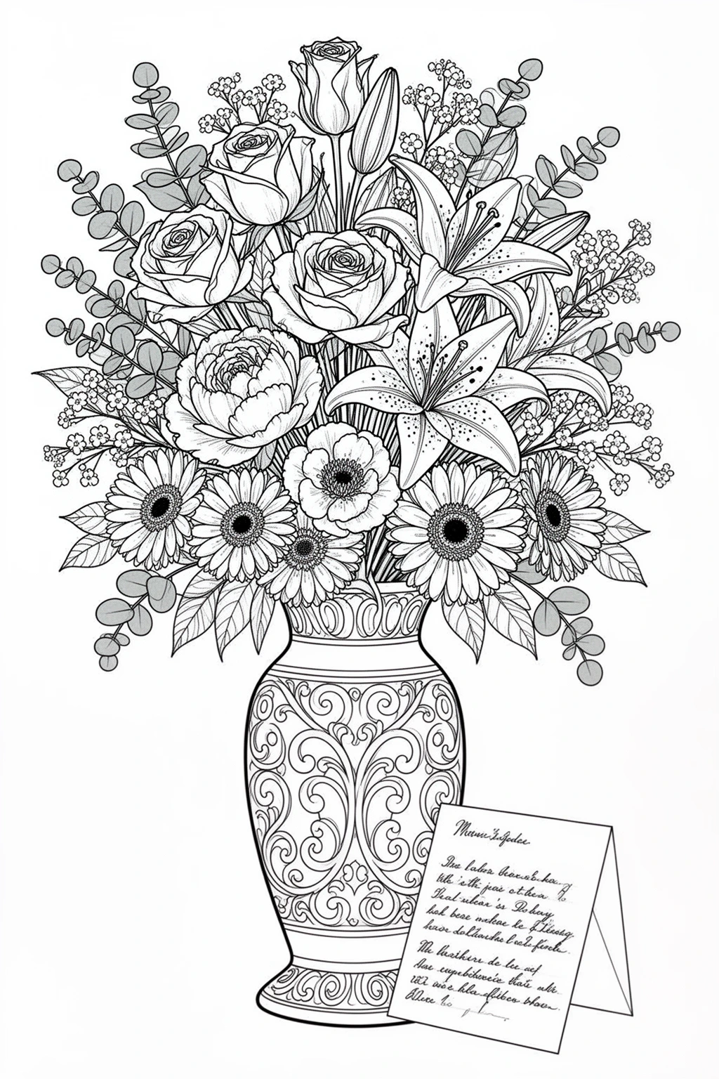 Free Mother's Day coloring page Flower Bouquet Vase | Printable PDF.