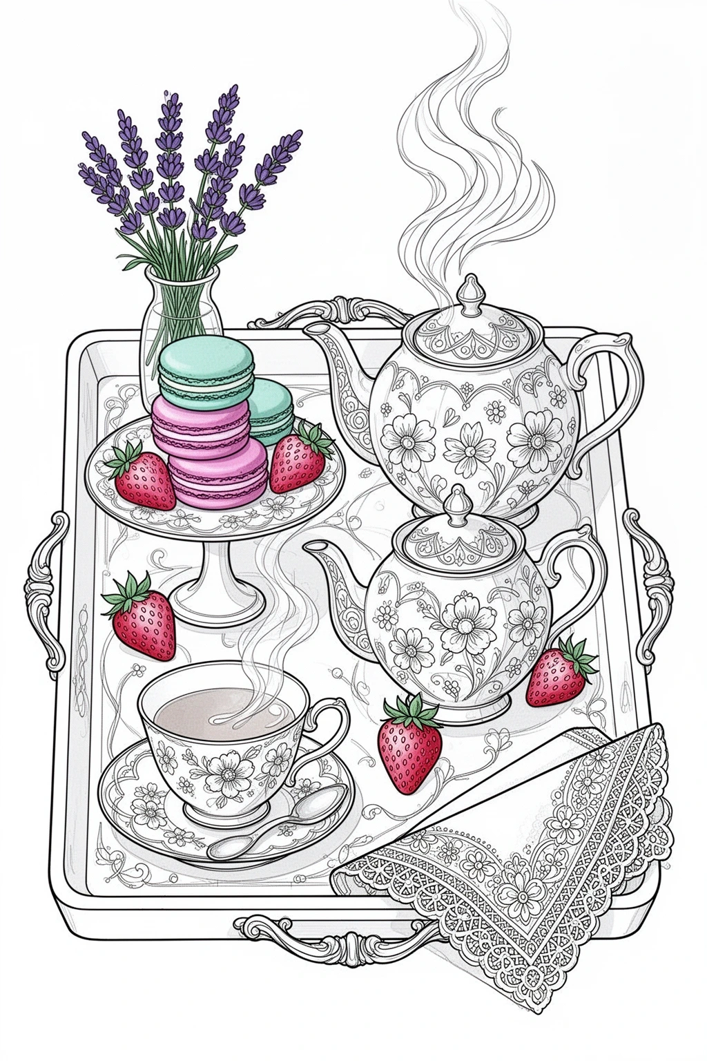 Mother's Day Tea Time coloring page Free Printable for Adults.
