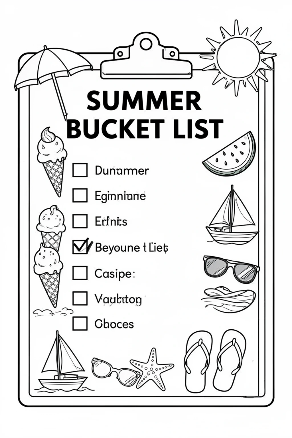 Summer Bucket List coloring page | Fun Seasonal Checklist.