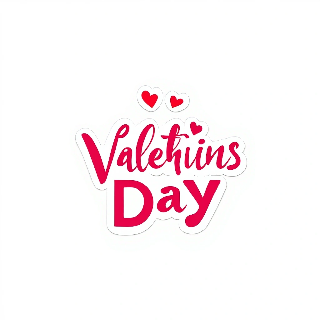Black and white coloring page of valentine's Day lettering with two small hearts above it