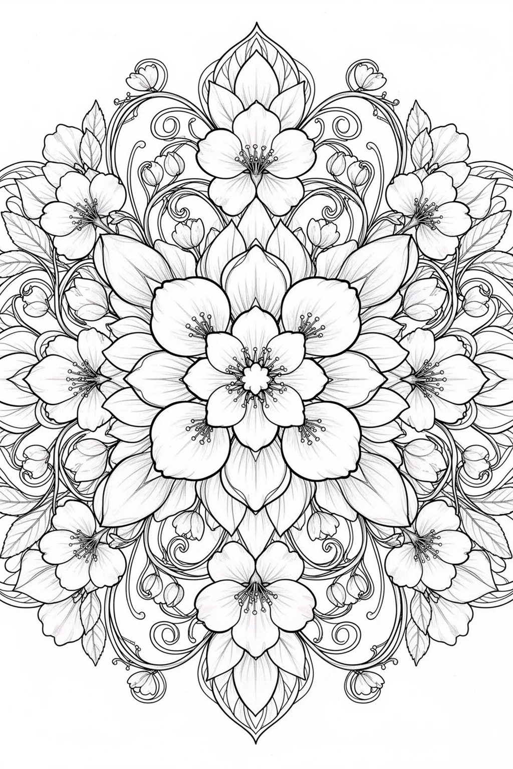 Cherry blossom mandala coloring page.
