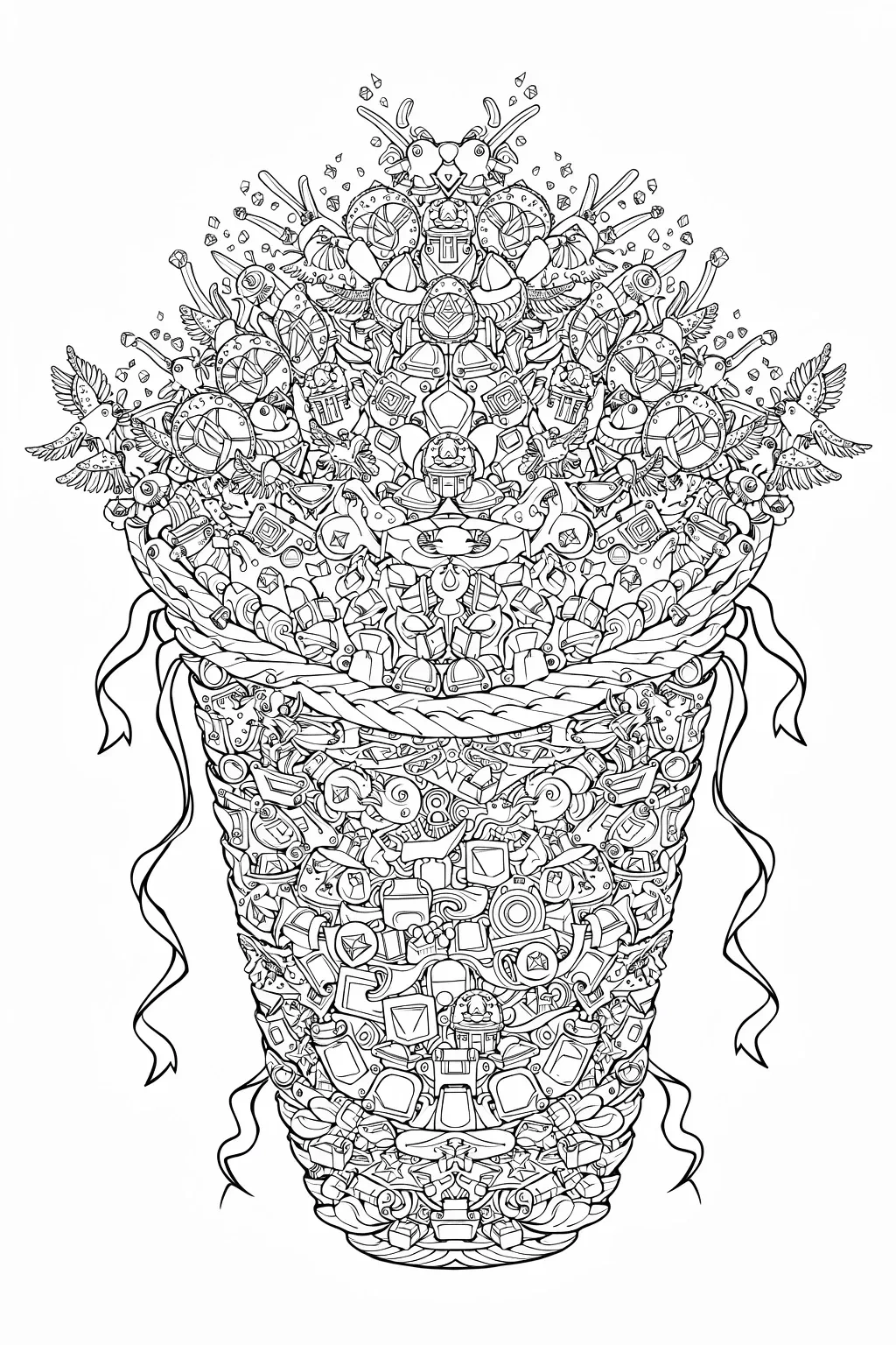 Free Intricate Spring Bouquet Mandala Coloring Page printable black and white coloring sheet.