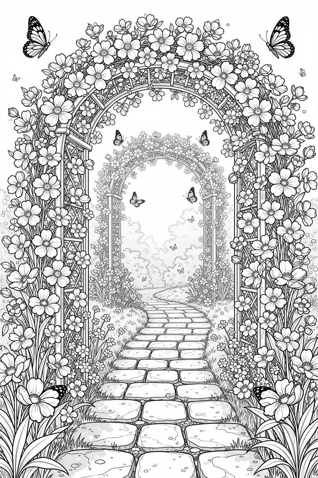 Butterfly garden arch coloring page.